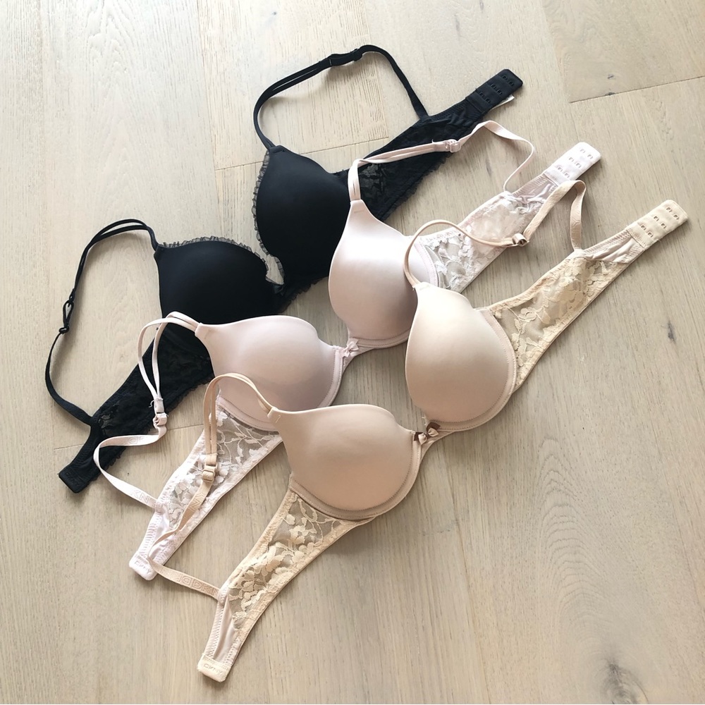 DKNY 3 Bras Black Nude Pink 32B